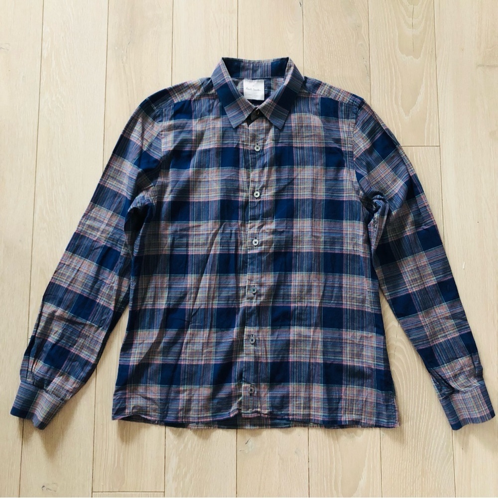 Paul Smith Checkered Cotton Shirt in Blue Made in Italy Size S